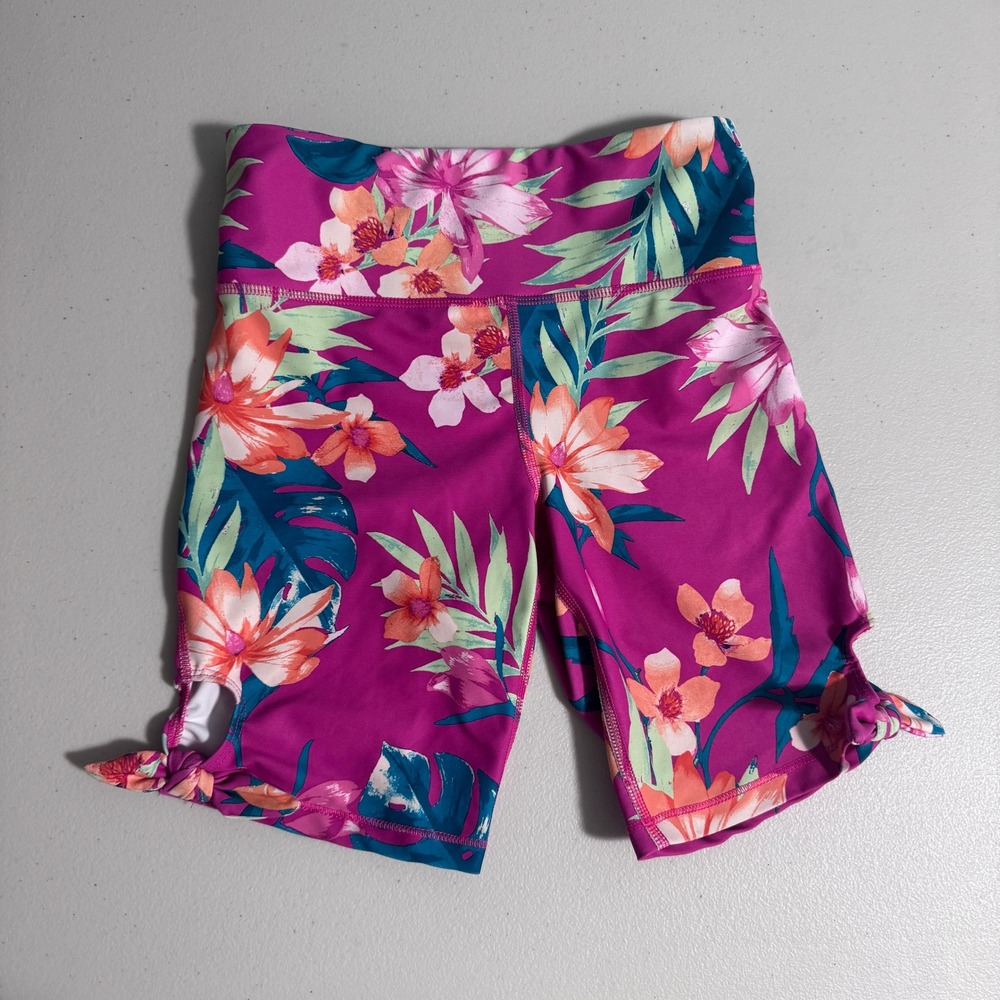 Old Navy Active Girls M (8) PowerSoft Biker Shorts Floral Activewear Side-Tie
